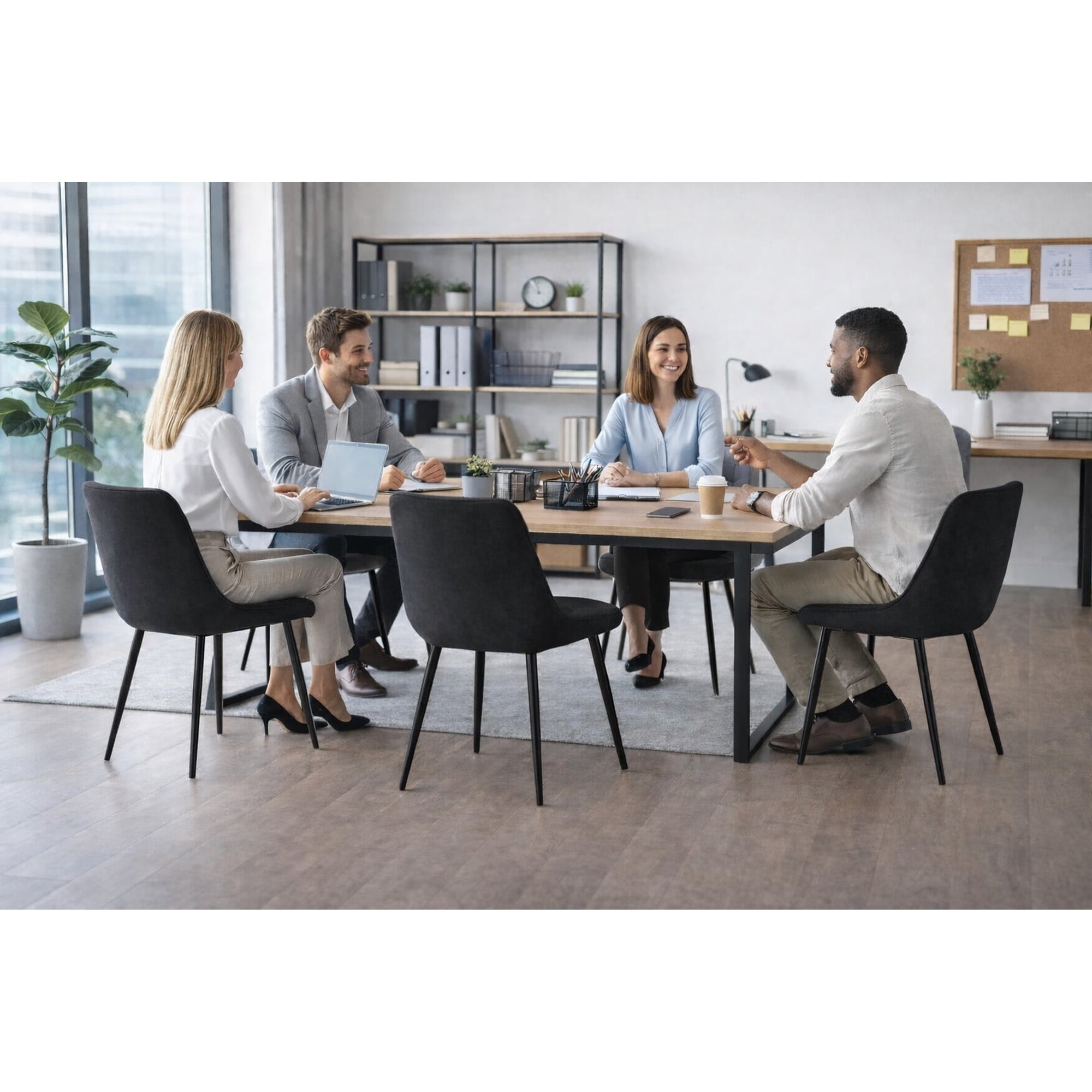 Vitelio - Pack De 4 Silla Comedor Tercio Roma Patas Negra - Negro