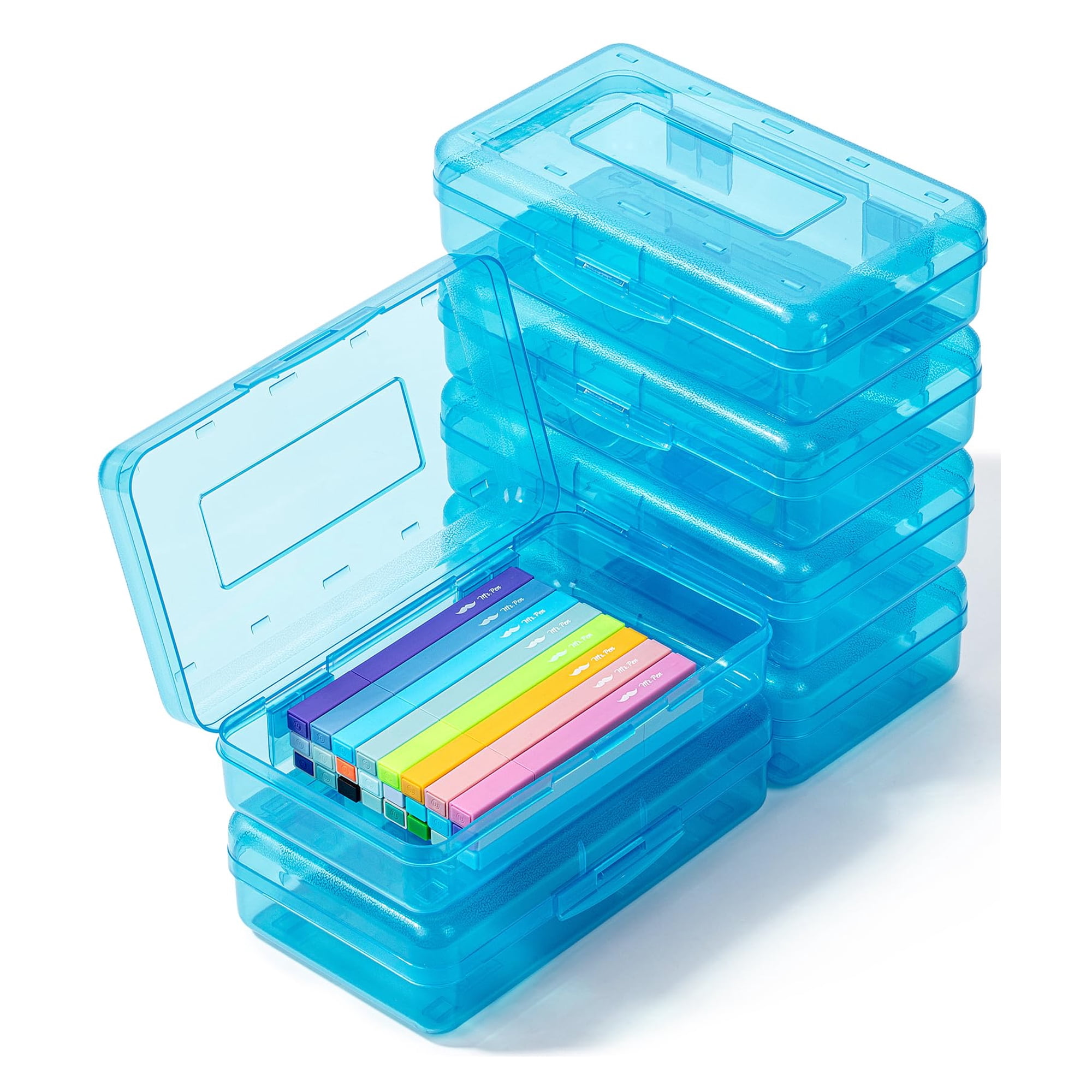 Cajas De Lápices Mr. Pen Clear, Paquete De 6 Unidades, De Plástico Azul Transparente