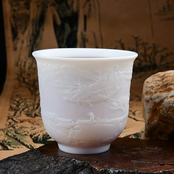 Gorgeous Chinese White Porcelain Tea Cups - 3D Relief Design, Large Capacity & Perfect for Master Tea Lovers!