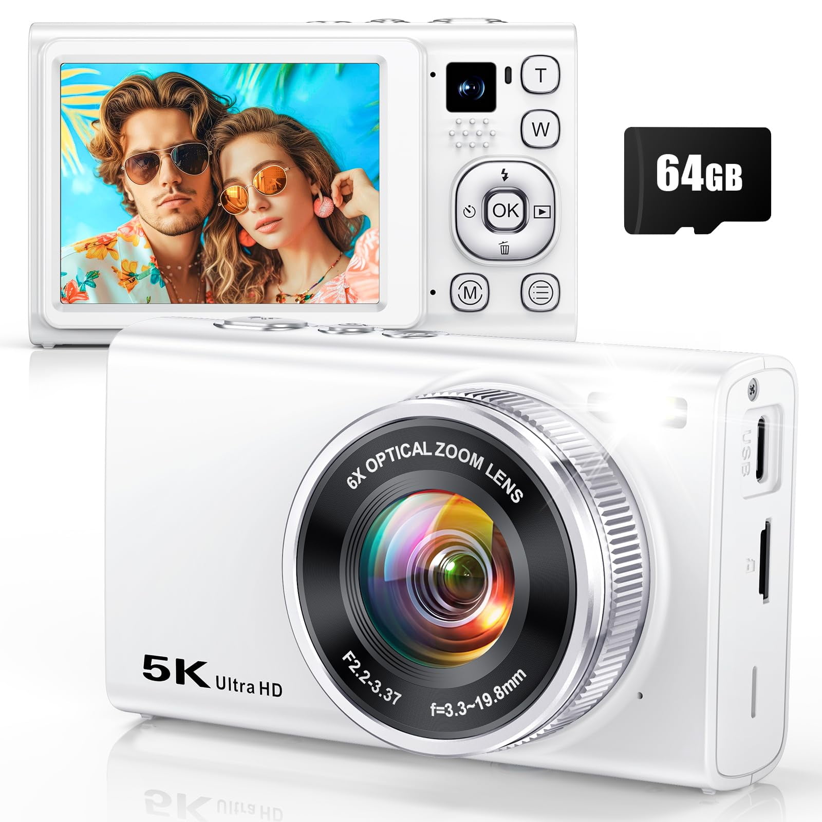 Cámara Digital Jukanur 5k 96mp Con Zoom 6x Y Doble Lente, 64 Gb