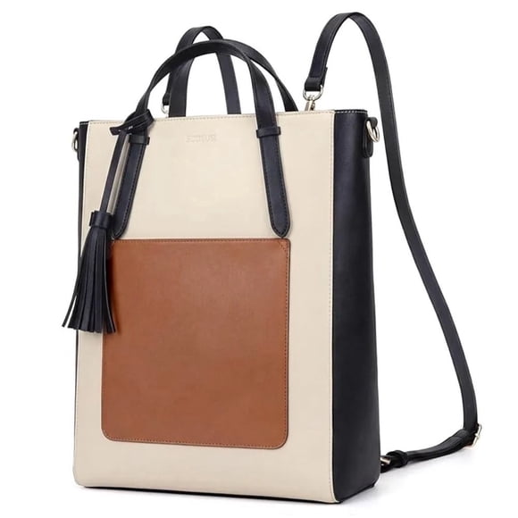 Ecosusi Mochila Convertible Style Tote de Mano para Notebook 14" Negro y Beige