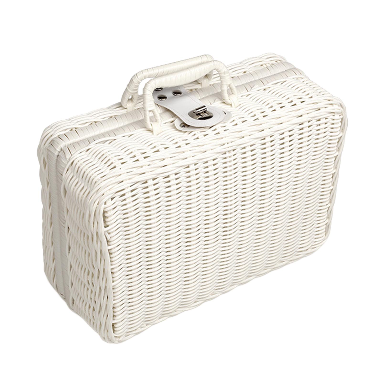 Magideal - Caja De Cesta Tejida Para Organizar, Cesta De Mimbre Para Picnic, Cesta De Almacenamiento De Ratán Para Guardería, Armario De Bebé, Pañales, Juguetes Blanco