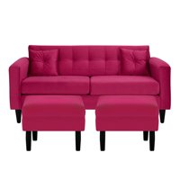 Bodevir - Sofa New Retro 3C + 2 Pouf Felpa 00 Burdeo