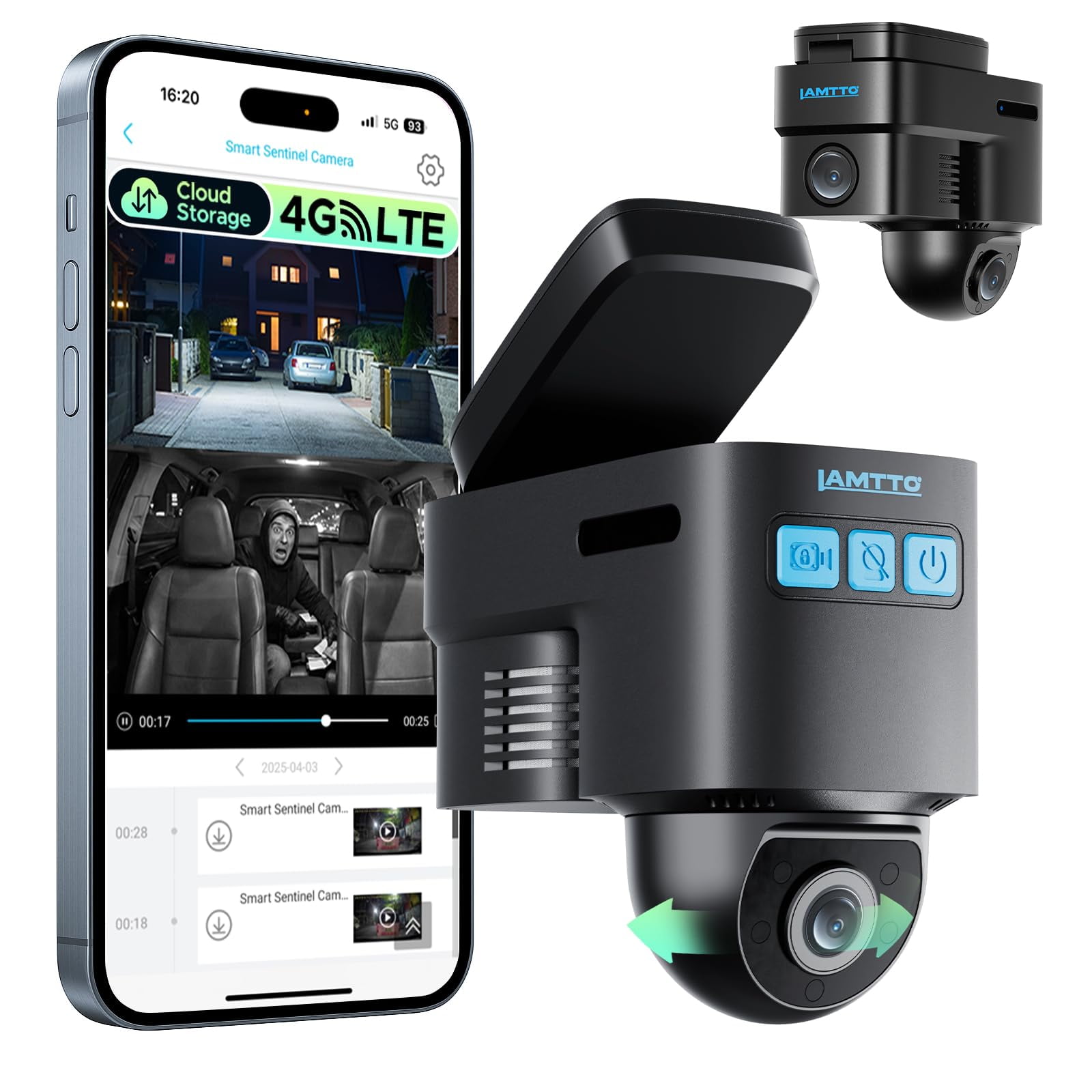 Cámara De Seguridad Para Auto Lamtto 4g Lte Con Doble Dash Cam Y Gps