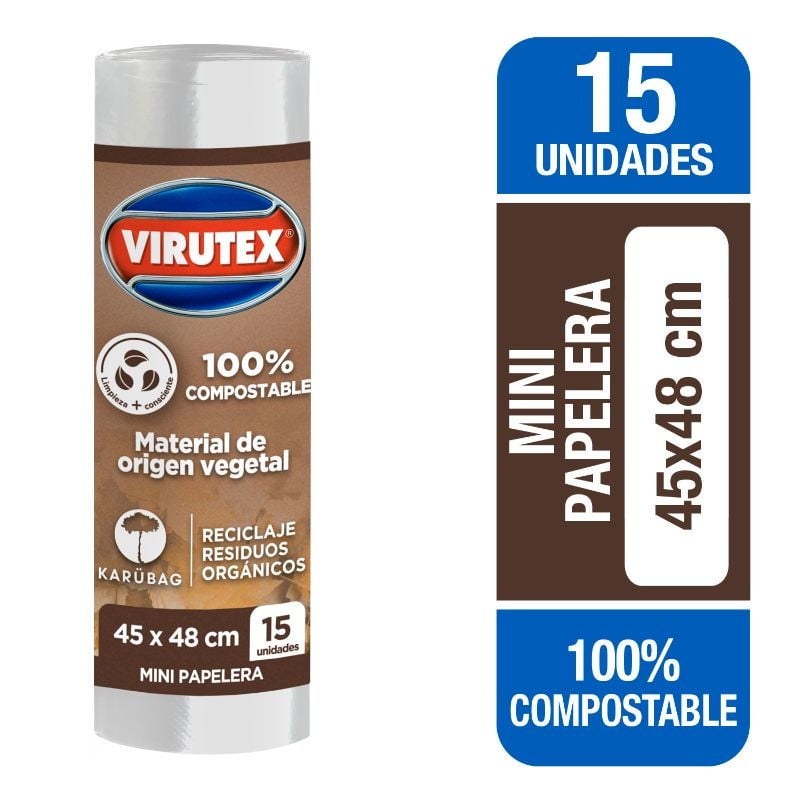 Virutex - Bolsa De Basura Pequeña Compostable 45X48 Cm