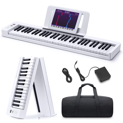 Teclado Piano Donner Dp-06, 61 Teclas, Plegable, Bluetooth, Blanco