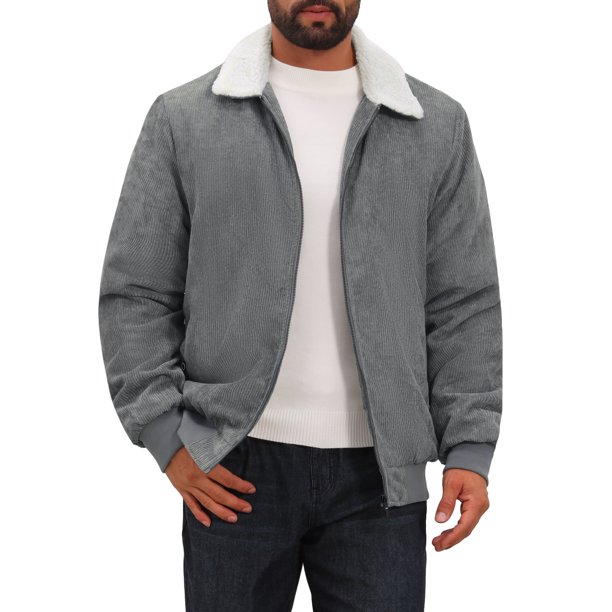 INSPIRE CHIC Abrigo de Carga de Invierno para Hombre con Solapa y Cremallera Forrado de Felpa Cálido Chaqueta de Pana M Gris
