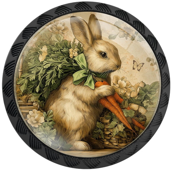 Perillas para cajón Artinhand estilo vintage con conejo y zanahorias, paquete de 4