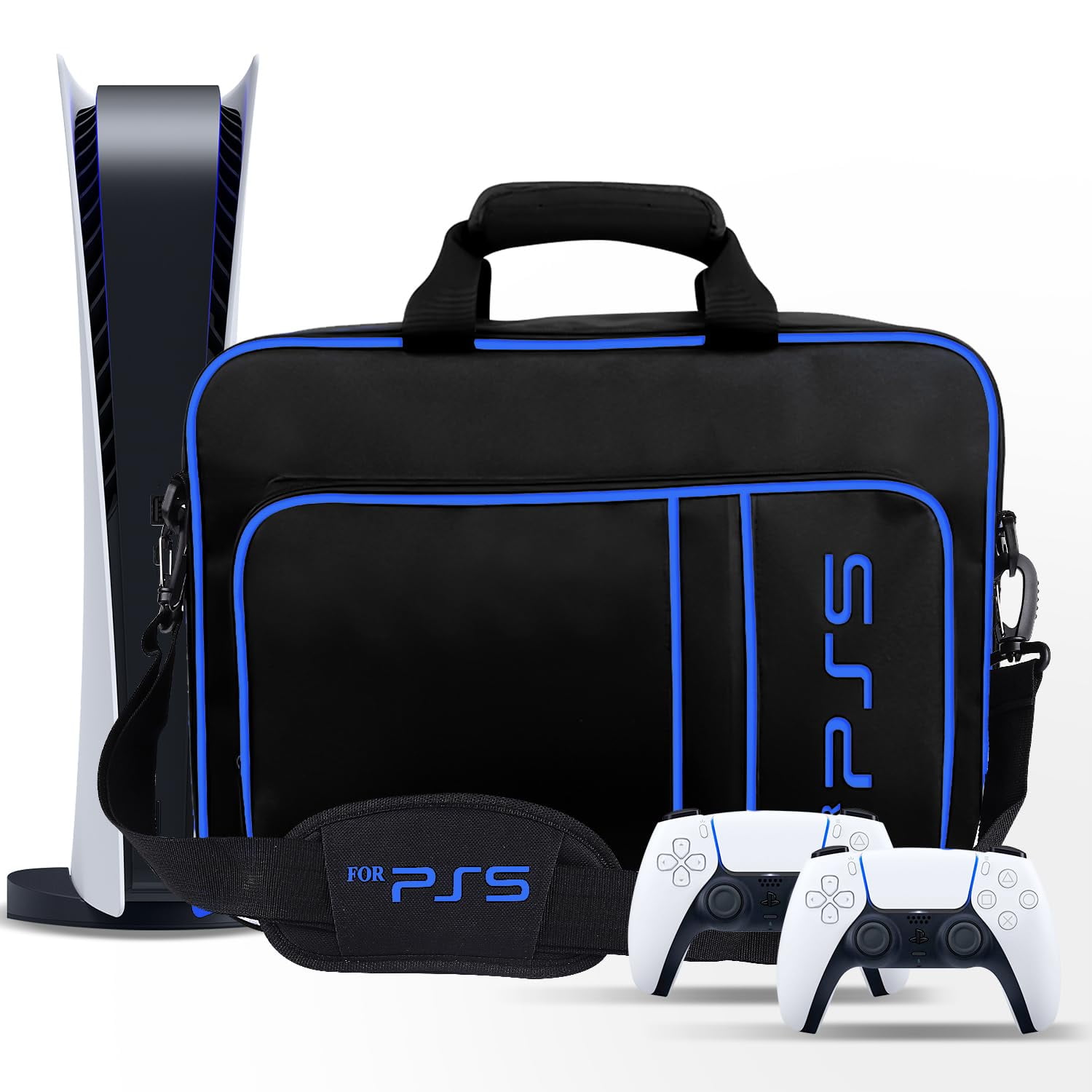 Genérico - Ps5 Maleta Ps5 Estuche Protector Bolso Es Adecuado Para Ps5 Cd / Versión Digital De La Consola, Controlador, Tarjeta De Juego, Auriculares Y Otros Accesorios-negro Azul