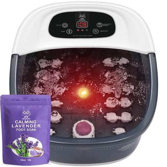 Spa para Pies MoodRelish Calor, Burbujas, Vibración y 22 Rodillos - Gris