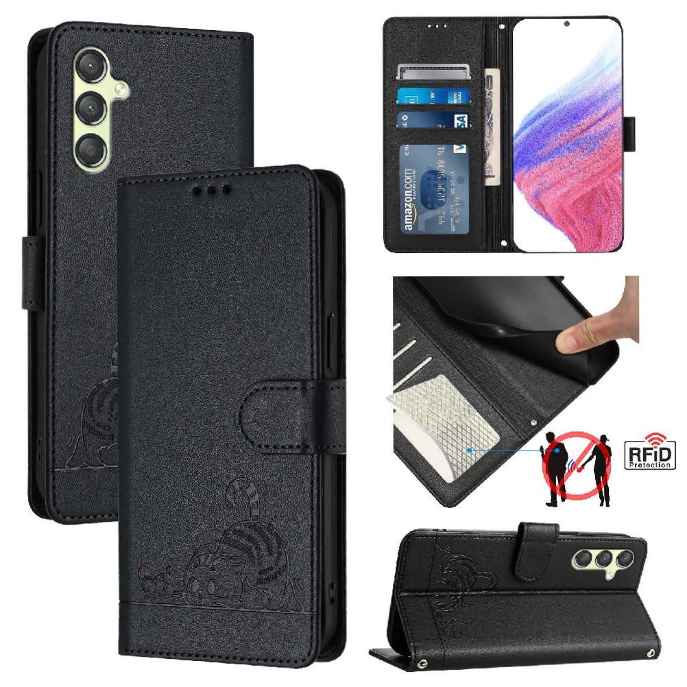 Funda Tipo Cartera Foxdock Para Samsung Galaxy A24 4G Con Soporte, Ranuras, Rfid, Diseño De Gato