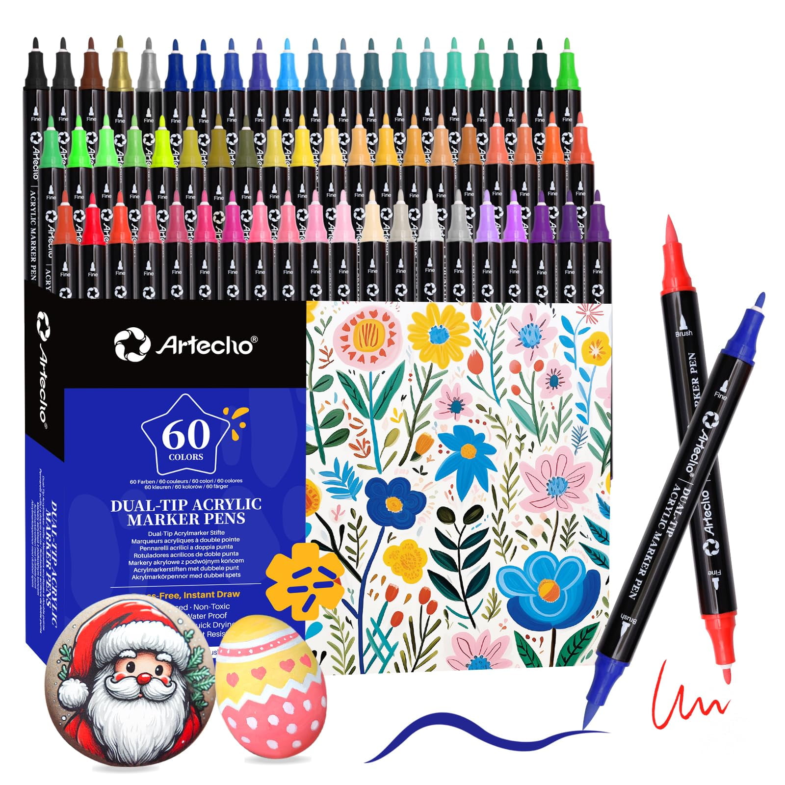 Artecho - Marcadores De Pintura Acrílica 60 Colores Para Múltiples Superficies