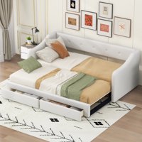 M&Ms - Twin Xl To King Size Upholstered Daybed With Two Drawers, Beige