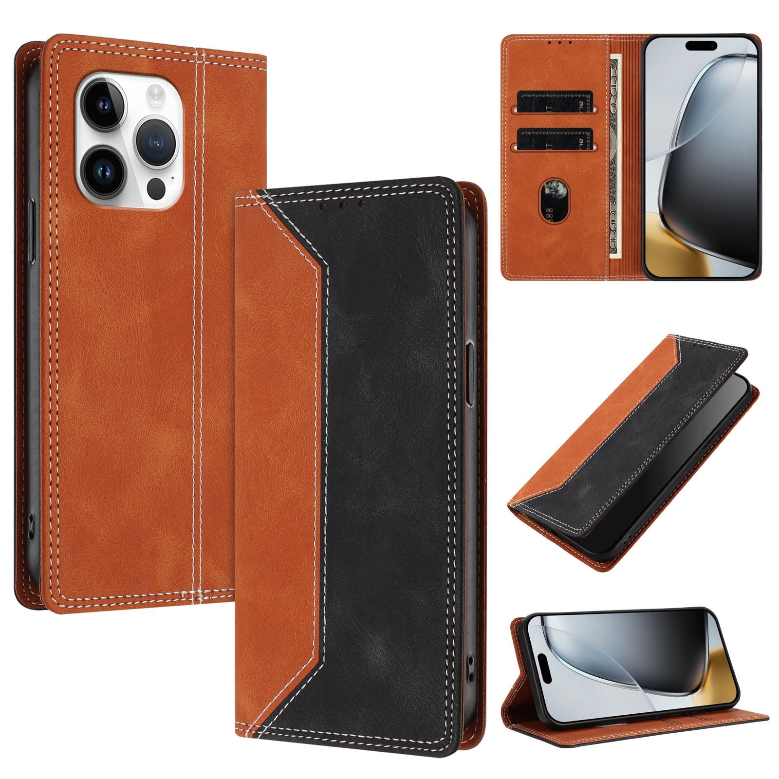 Funda Foxdock Para Iphone 11 Pro Max De Cuero Premium Bicolor Con Ranuras Rfid, Carcasa Tipo Billetera Antigolpes Y Soporte Plegable