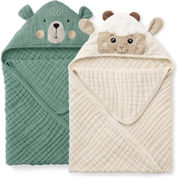 Toalla con Capucha para Bebé Blissful Diary, Pack de 2, 32 x 32 cm, Algodón Muselina