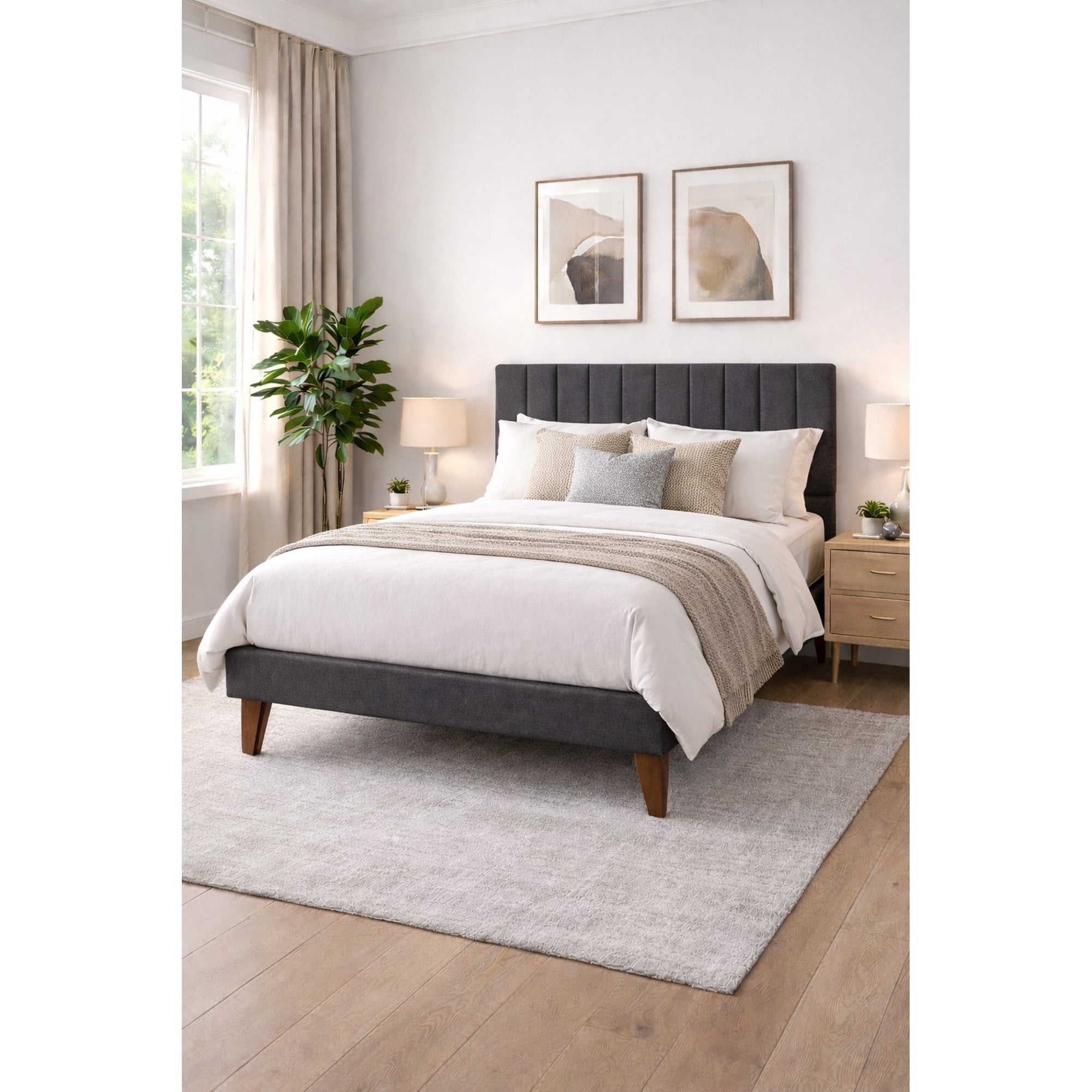 Ethan Desing - Cama Plaza Y Media Turin Gris Oscuro Respaldo + Base + Colchon Mery Desing Excellence Plus