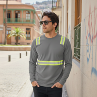 T-World - Polera Híbrida Reflectante Manga Larga Alta Visibilidad Upf Gris