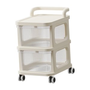 Magideal - Carro De Cajón De Almacenamiento, Carro Rodante De Esquina Con Ruedas De Freno, Carro De Ruedas Rodante De 2 Cajones, Carro Utilitario Rodante Móvil P Beige