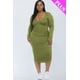 thumbnail image 2 of Saronite Vestido Midi Básico de Manga Larga con Cuello Abierto, Color Rama de Olivo (Talla Grande para Mujer), 2 of 2