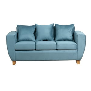 Muebles América - Sofá Florencia 3 Cuerpos Felpa Azul Petróleo