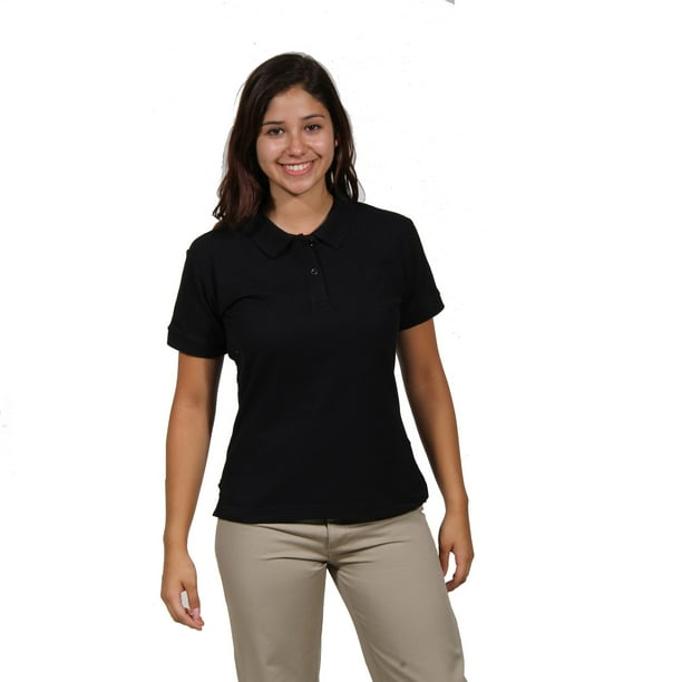 Polera Pique Mujer Manga Corta Negro Protección Uv