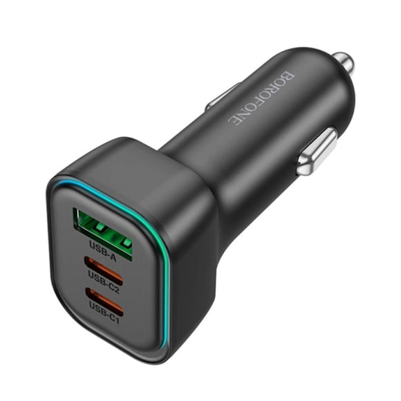 Cargador Borofone BZ28C 60W PD con Luz RGB Atmosférica - 2 USB-C + USB-A - Carga Rápida para 3 Dispositivos