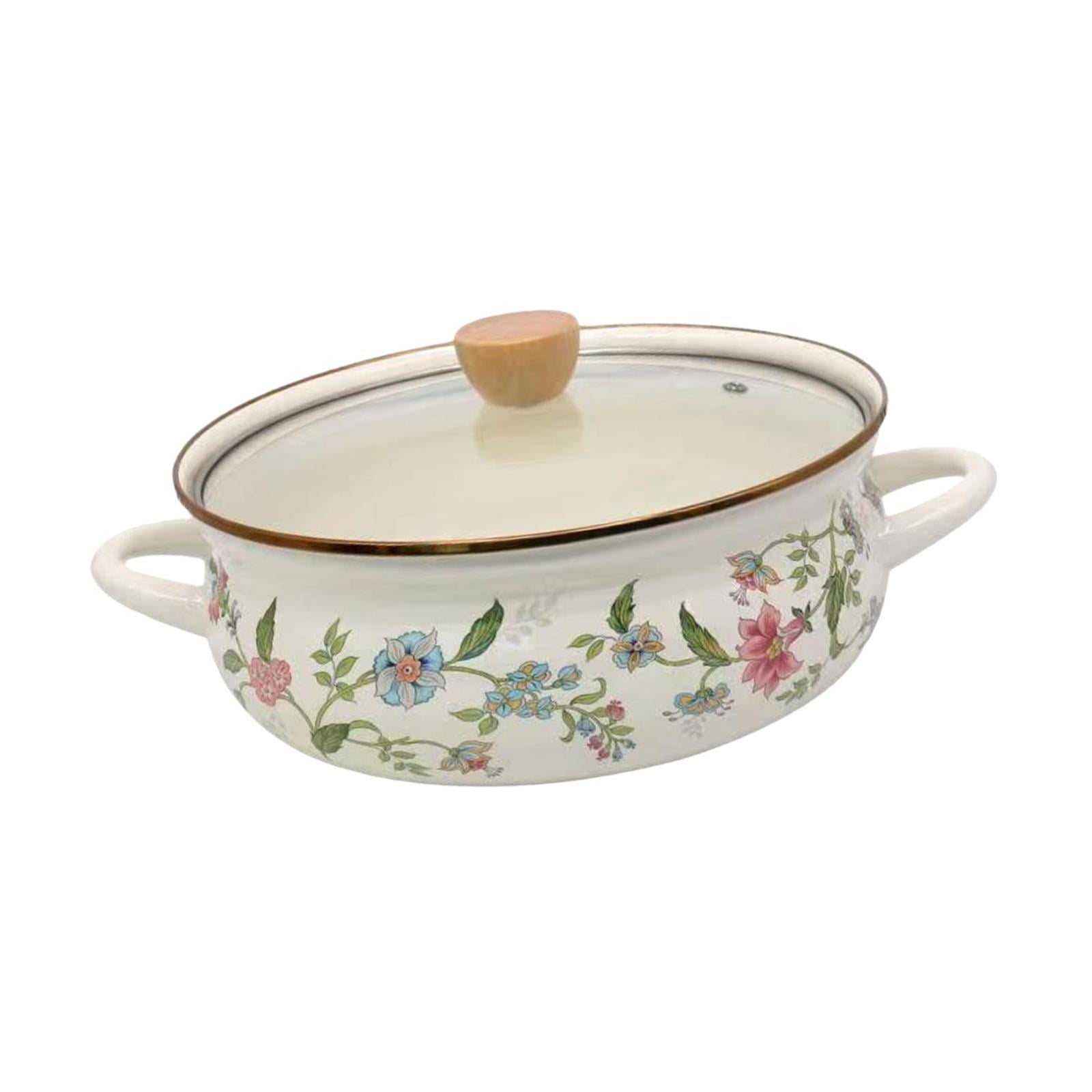 Bothyi - Olla De Sopa Esmaltada Con Tapa Vintage Con Asa Olla De Pasta Para Comida Sopa Cocinar Flores