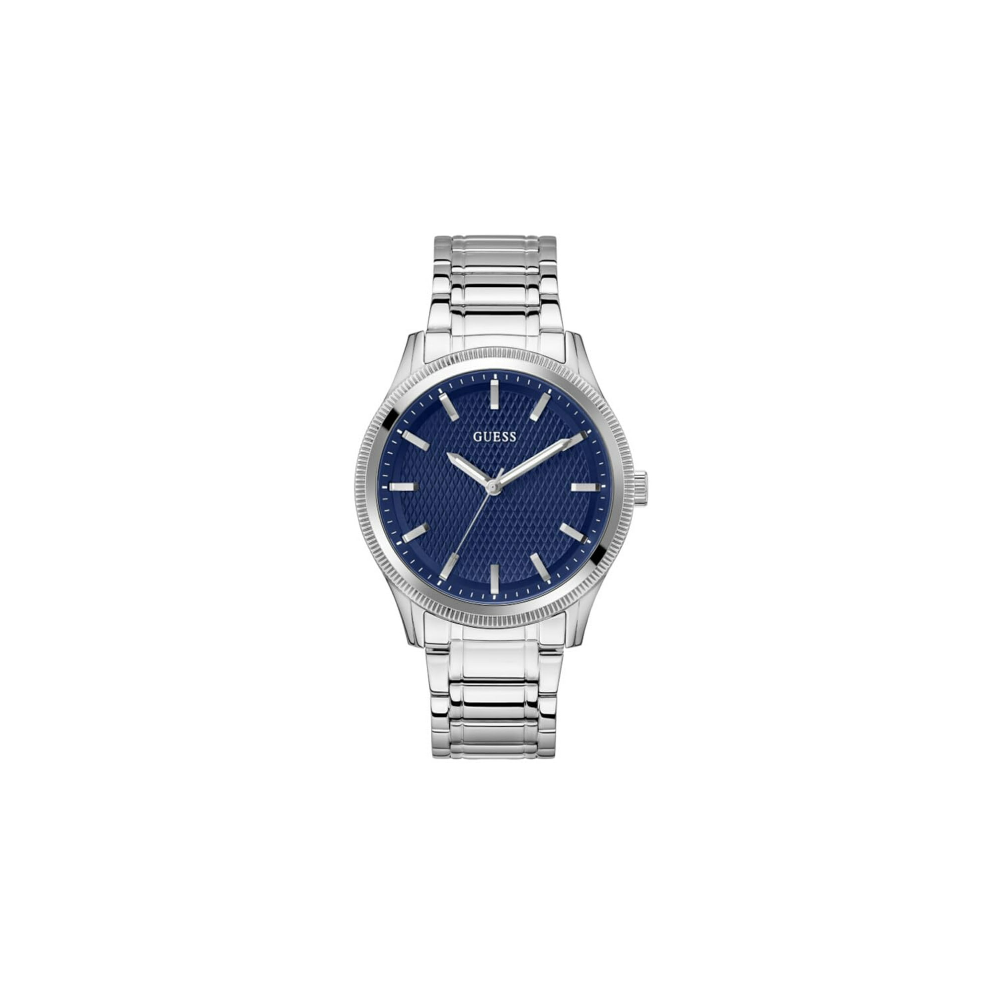 Reloj Guess Para Hombre En Tono Plateado Con Esfera Azul, Caja De 44 Mm Y Pulsera De 20 Cm