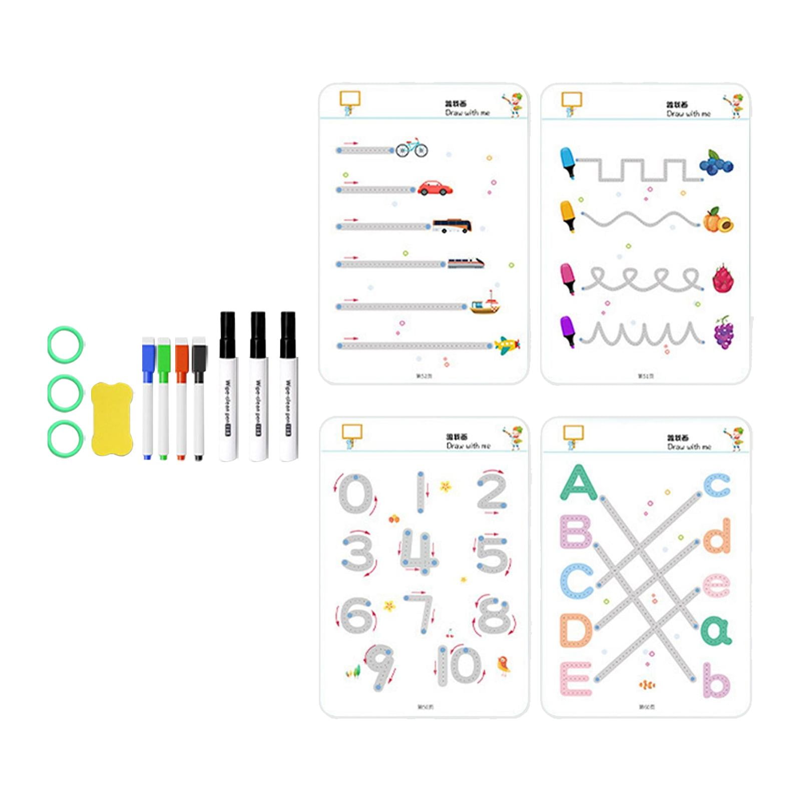 Magideal - Libro De Trabajo De Caligrafía Y Escritura, Libro De Números De Seguimiento Preescolar, Juguetes Educativos, Libro De Trabajo De Práctica De Seguimien 32 Cartas