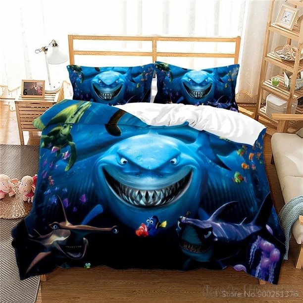 x289 Bed SheetsCartoon Finding Nemo Love Child Duvet Cover Set HD Comforter Cover Bedclothes for Kids Bedding Sets Bedroom Decor 3-Piece Bedding Set (1 Duvet Cover + 2 Pillow Shams) nj289