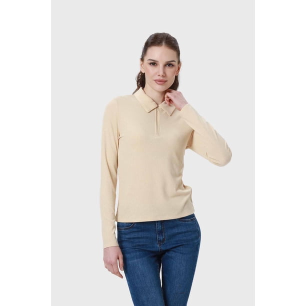 Polera Mujer Medio Cierre Estampado Beige