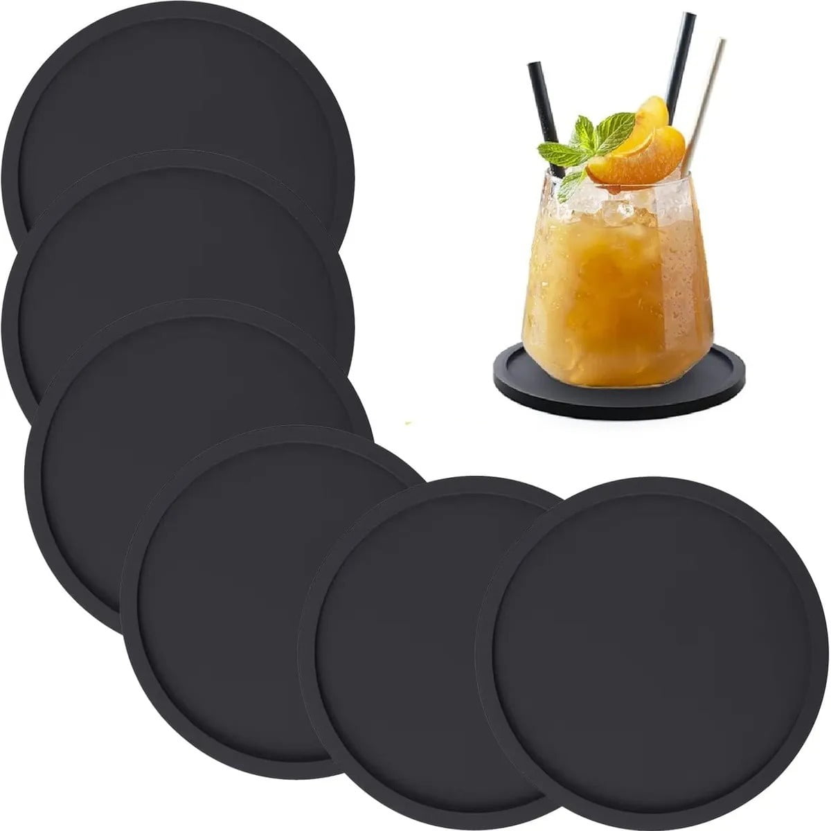 Genérica - 8 Portavasos Para Mesa De Silicona Posavasos Negros Grandes