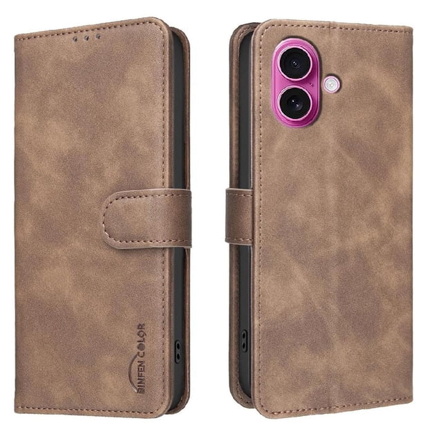 Funda Billetera para iPhone 16 Protección RFID y Soporte Ajustable Marrón