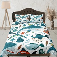 Milsleep - Juego De Funda Nórdica Sharks & Fishes Colorful Bedspread, Juego De Cama Infantil Full Bedding Set
