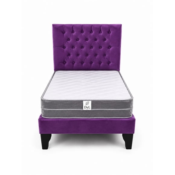 Cama de Plaza y Media Morado + Colchon Semi ortopedico 1.5