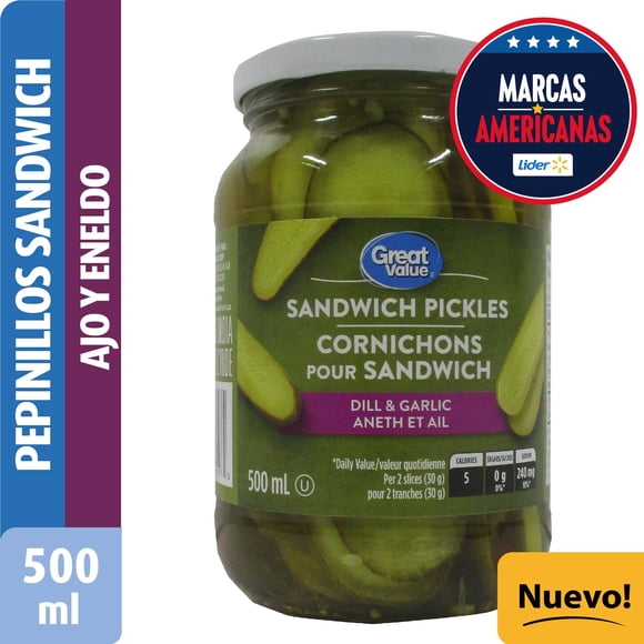 Pepinillos Rebanados Eneldo y Ajo Frasco, Drenado 285 g - Neto 508 g