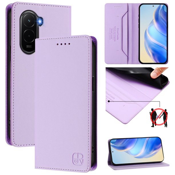 Funda Billetera con Soporte para Xiaomi Poco M7 4G Bloqueo RFID Plegable Morado claro