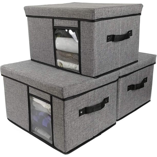 Cestas de tela con tapa, 2 asas y ventana transparente, lavables y plegables, paquete de 1