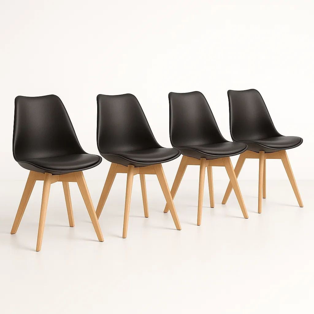 Nevi Express - Pack 4 Sillas Tulip Acolchadas Madera Color Negro