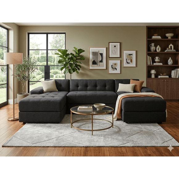 SOFA U SECCIONAL NEGRO LINO