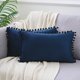 thumbnail image 1 of REGALWOVEN Paquete de 2 fundas de almohada de terciopelo con pompones Fundas de cojín decorativas con flecos Azul oscuro 12" x 20", 1 of 6