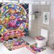 thumbnail image 1 of Kirby Star-theme 4-Piece Shower Curtain Set with Rugs, Waterproof Bathroom Decor Set Includes Bath Mat, U-Shaped Rug, Toilet Lid Cover and Curtain with Hooks, 1 of 6