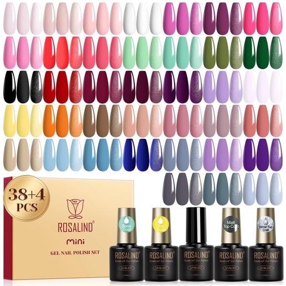 Set de esmaltes de uñas en gel ROSALIND, 42 unidades, 38 colores, con capa superior