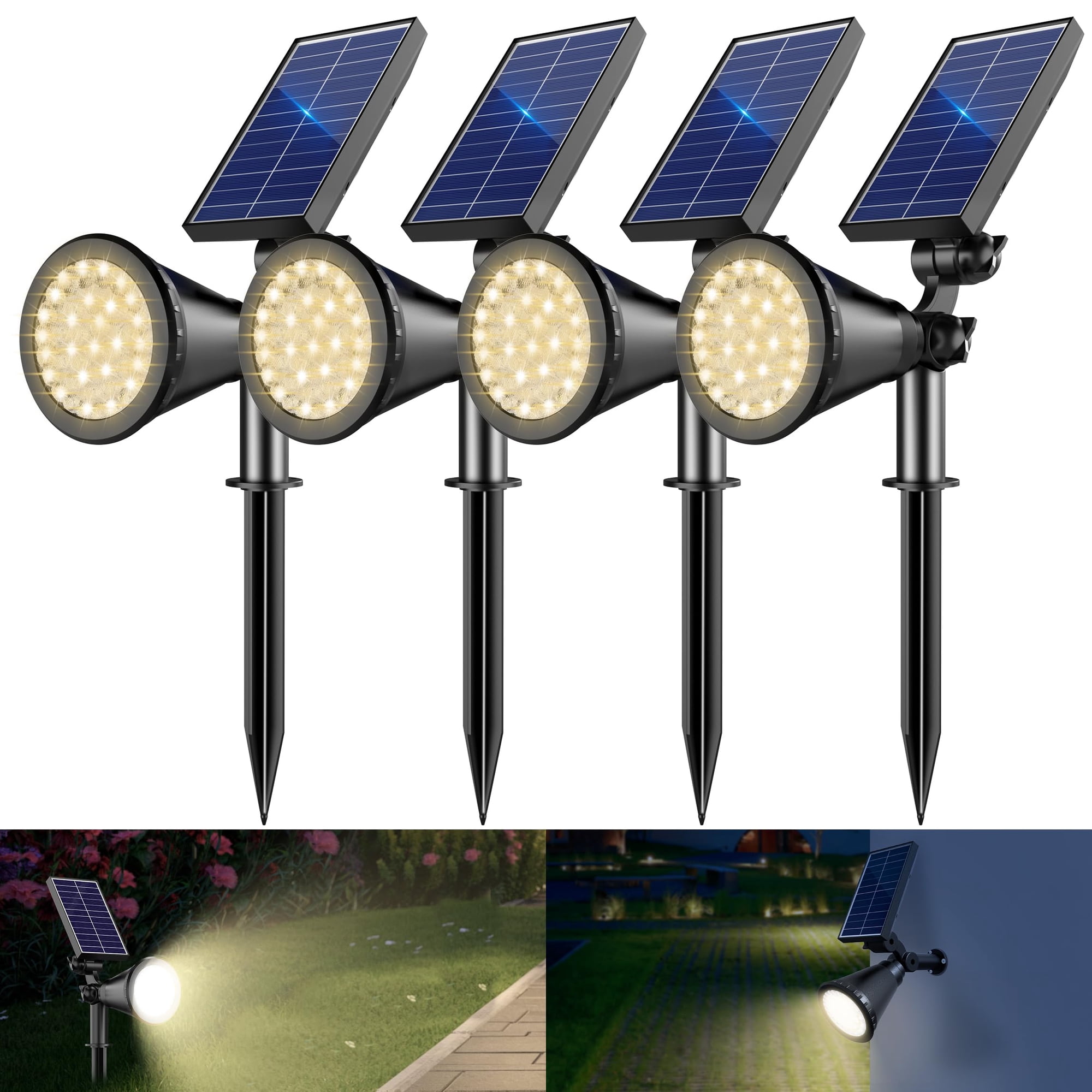 Foco Solar Apomao, 36 Led, 2200 Mah, Resistente Al Agua, Paquete De 4