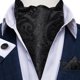 thumbnail image 1 of Set corbata Ascot de seda para hombre formal. Modelo Negro Flores, 1 of 4