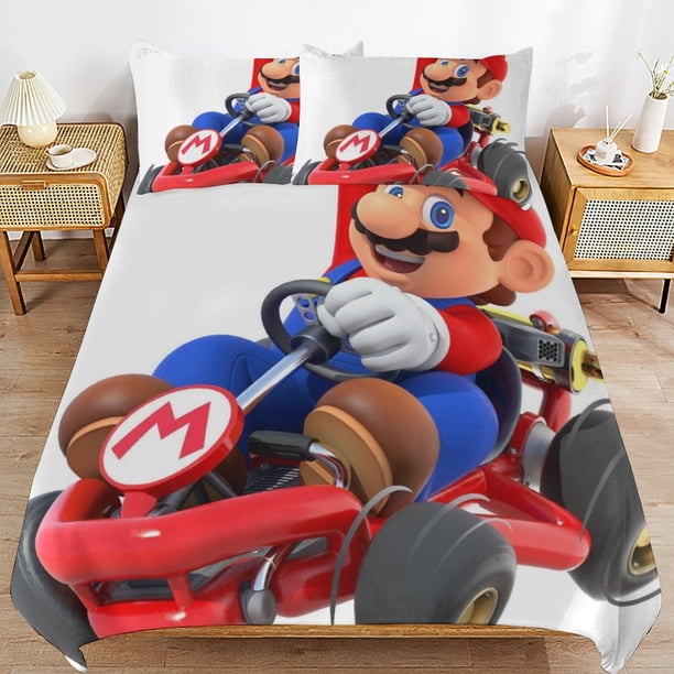 Super Mario 3-Piece Comforter Set for Bedroom Super Mario Bedding Set for Kids Adults Soft Microfiber Duvet Cover Set with Zipper Closure