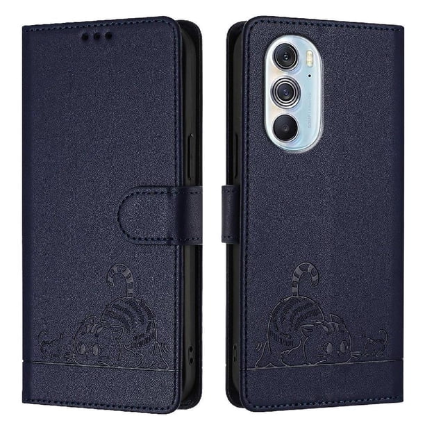 Funda tipo cartera FOXDOCK para Motorola Edge Plus 2022 con soporte, ranuras, RFID, diseño de gato