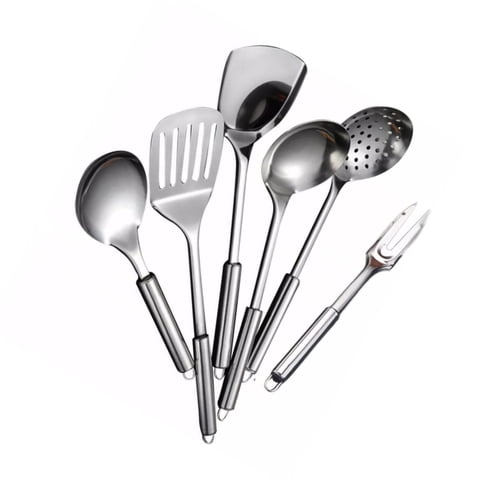 Disparo - Set 6 Piezas Cucharones Cocina 37Cm Design Plateado Multicolor
