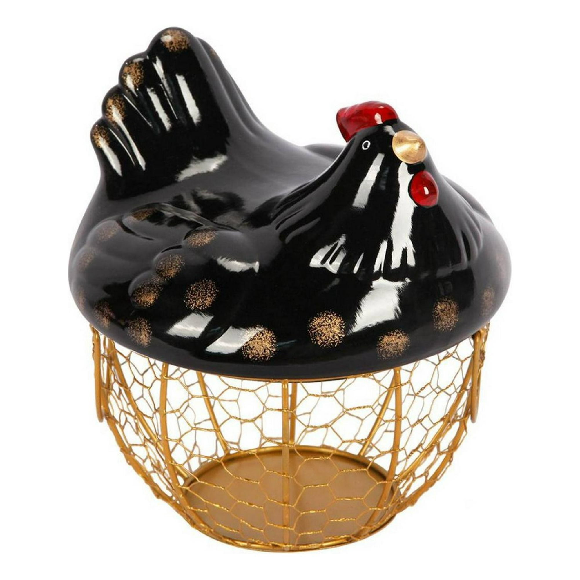 Fliperex - Gallina Decorativa Porta Huevos Cesta De Huevos Negro