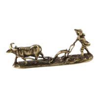 Bothyi - Figura De Arado De Vaca De Latón, Escultura De Vaca En Miniatura Para Sala De Estar, Estante De Oficina